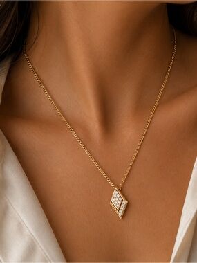Christian Dior Vintage Crystal Rhombus Pendant Necklace